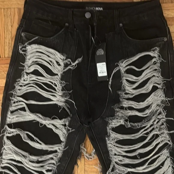 Fashion Nova Black Shredded Bootcut Jeans - Picture 5 of 7